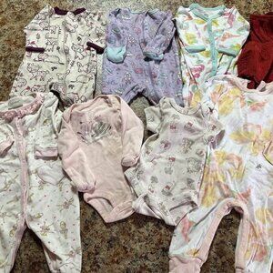 Bundle of 8 Girls Newborn Sleepers and Onesies